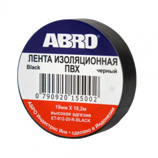 Изолента чёрная (19 мм х 9,1 м) ABRO ET-912-BLK фото 122010