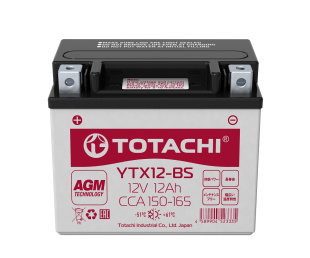Аккумулятор TOTACHI CMF 12 а/ч YTX12-BS R AGM фото 125968