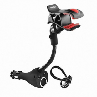 Держатель телефона в прикуриватель SKYWAY с двумя USB (1,2А) (шир.20-100мм) 360, S00301027 фото 97014