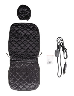 Чехол сиденья с подогревом велюр  SKYWAY с терморегулятором (2 режима) Черный Стеганый 12V 116х56см  фото 125498