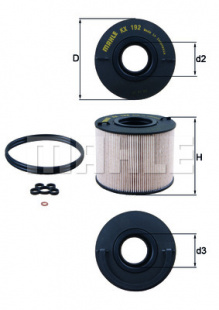 MAHLE Элемент фильтрующий топливного фильтра KX 192D Z0322 (PU 1033 x) фото 110540