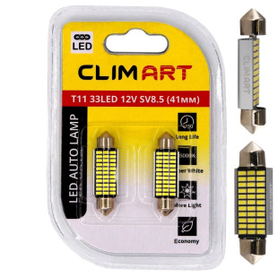 Лампа автомобильная светодиодная Clim Art T11 33LED 12V SV8.5 (C5W/41mm)/к-т 2 шт.CLA00507 фото 126003