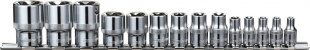 Набор головок торцевых 1/4", 3/8", 1/2"DR на держателе, внешний TORX®, E4-E24, 14 предметов 910614 фото 119356
