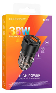 Адаптер в прикуриватель 1USB 3.0(18W) + 1 PD Type-C(20W) Quick Charger, черный BOROFONE BZ20 1564 фото 135585
