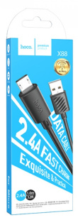 Дата-кабель универ. micro USB /Android/ 1м, 2,4А, черный HOCO X88 3325 фото 132166