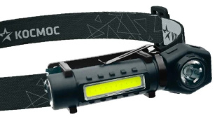 Фонарь налобный КОСМОС (KOC508Lit)аккум/3Вт+3ВтCOB/кол. линза/Li-ion18650 1200mAh/USBtC/магнит/зажим фото 130765
