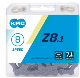 Цепь KMC Z-8.1 для 8 скоростей, 1/2"х3/32", 116 звеньев, пин 7.1мм, с замком, серая 6964 фото 127728